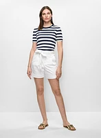 Pleated Tie-Waist Denim Shorts