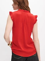 Satin Ruffle Shoulder Blouse