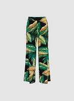 Leaf Print Wide Leg Pants