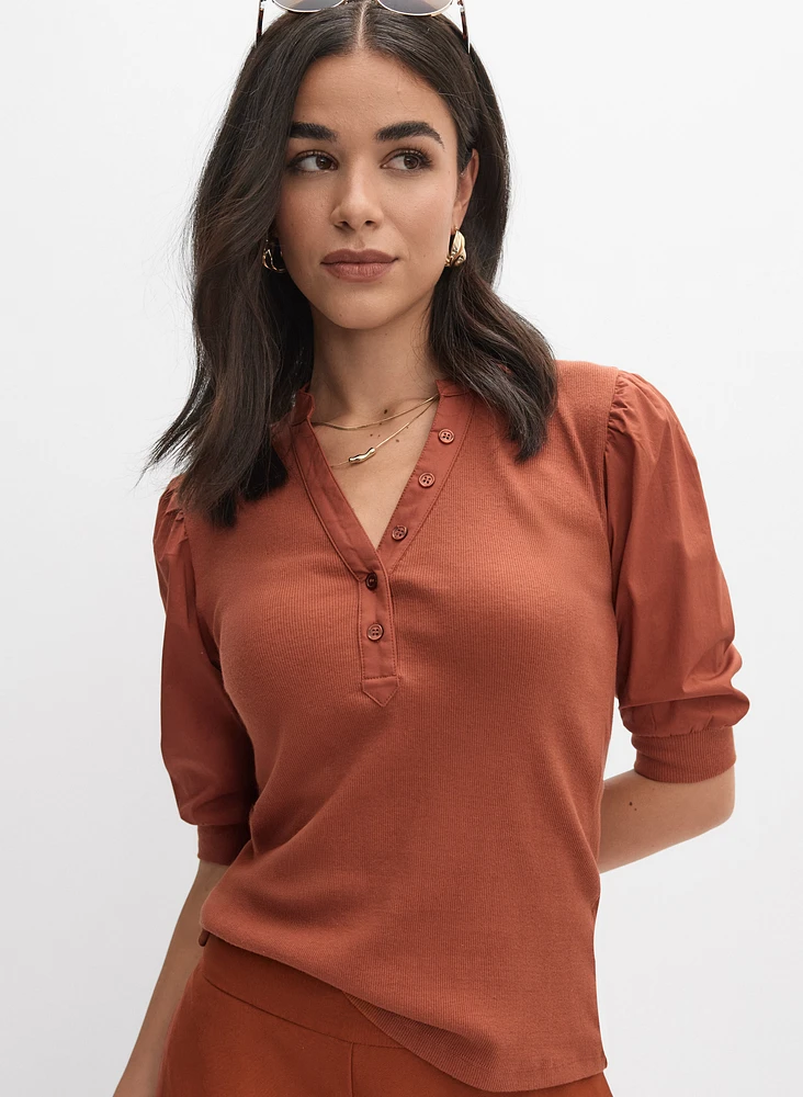 Puff Sleeve Stand Collar Top