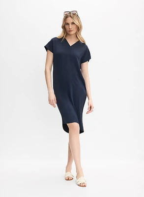 Crinkled V-Neck Dress