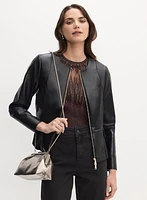 Zip-Front Vegan Leather Jacket