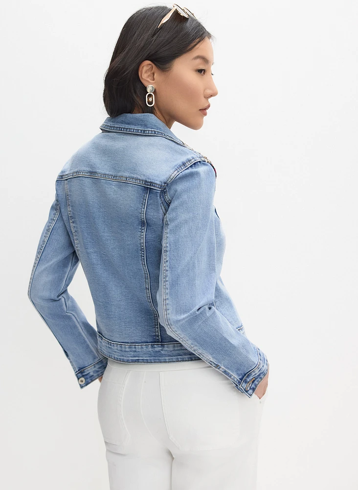 Veste en denim à broderies appliquées