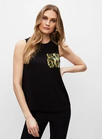 Feather Print Detail Sleeveless Top