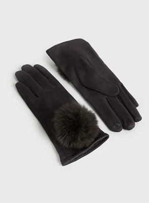Gants en faux daim à pompon