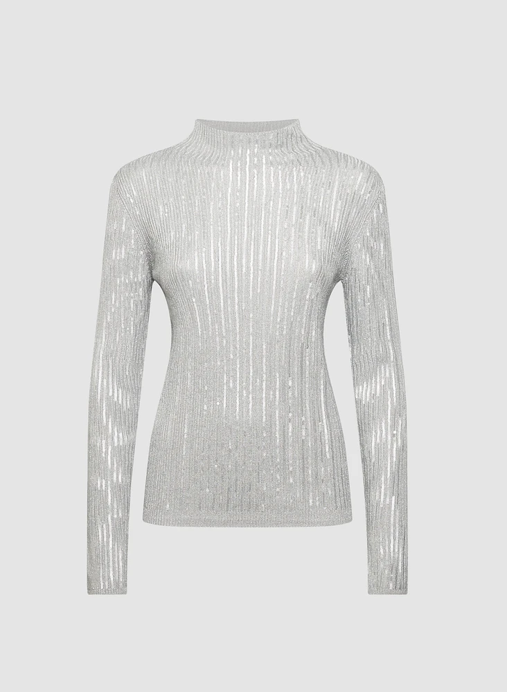 Pull en tricot côtelé à paillettes