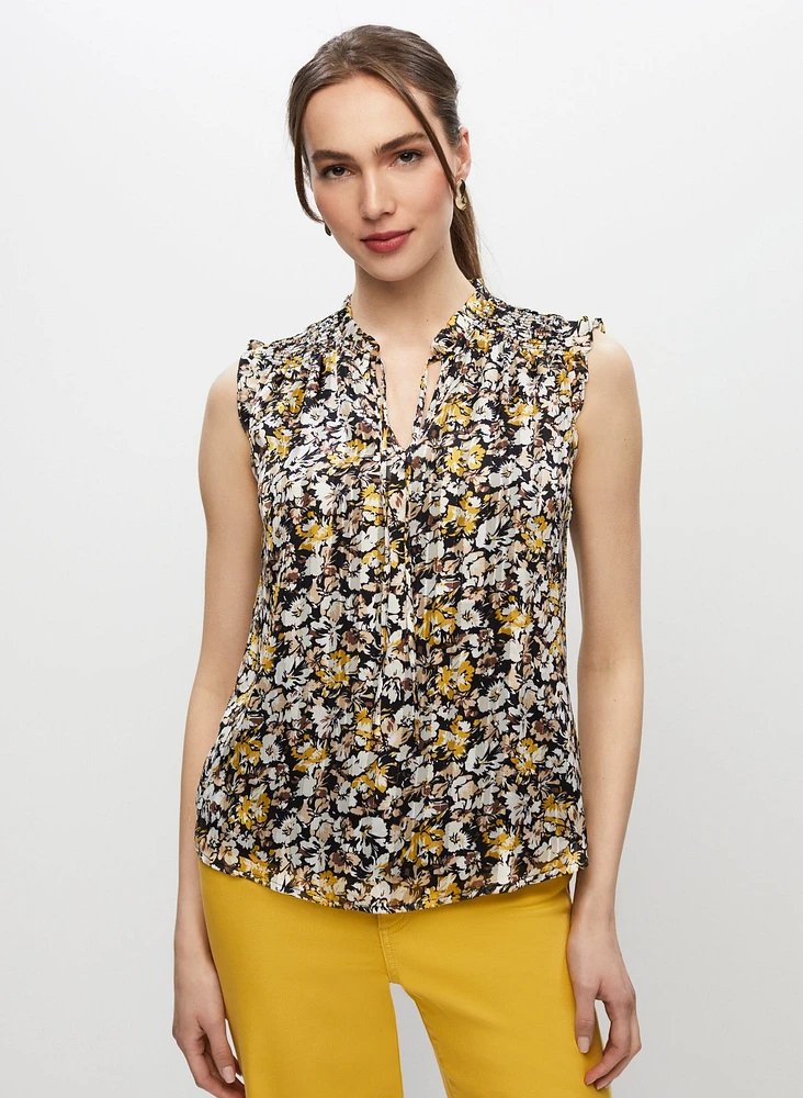 Haut à col fendu et motif floral