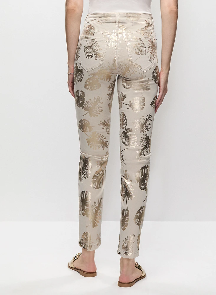 Foil Leaf Print 7/8 Jeans