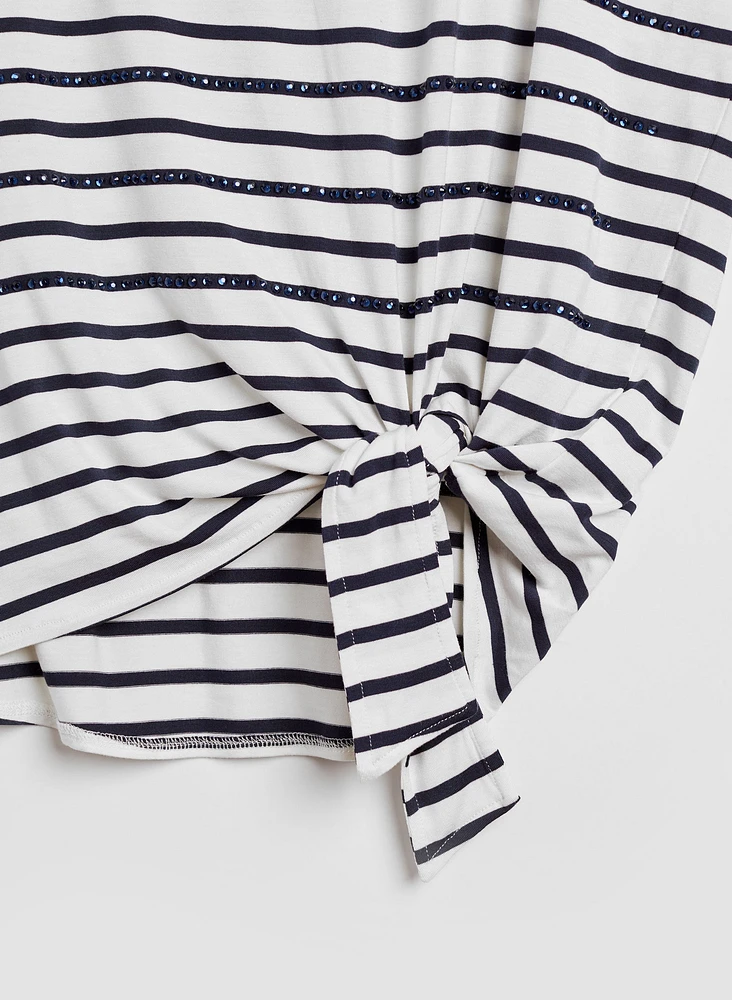 T-shirt rayé avec lien à nouer