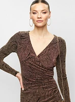 Robe midi à ourlet tulipe et motif métallisé