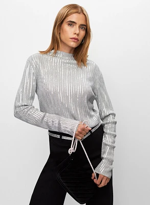 Pull en tricot côtelé à paillettes