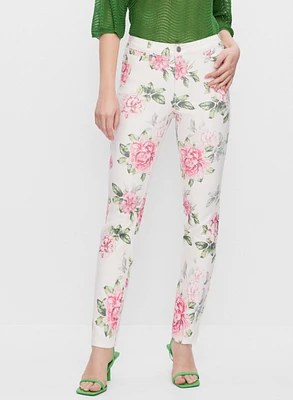 Jean jambe étroite à motif floral