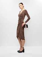 Robe midi à ourlet tulipe et motif métallisé