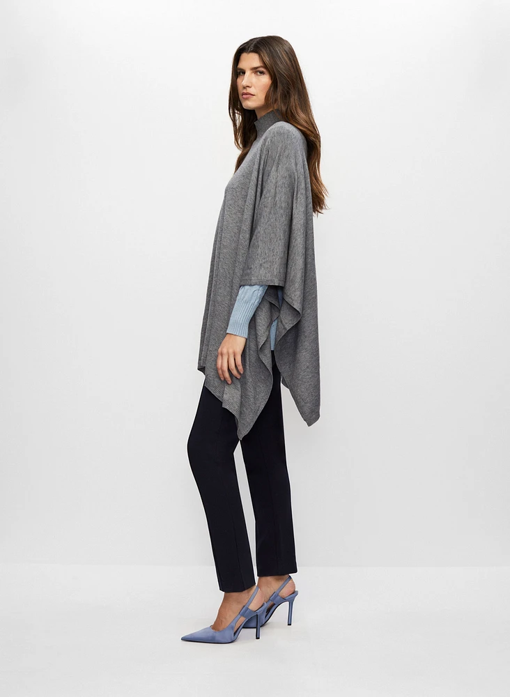 Asymmetrical Mock Neck Poncho