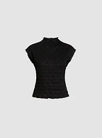 Funnel Neck Cap Sleeve Top