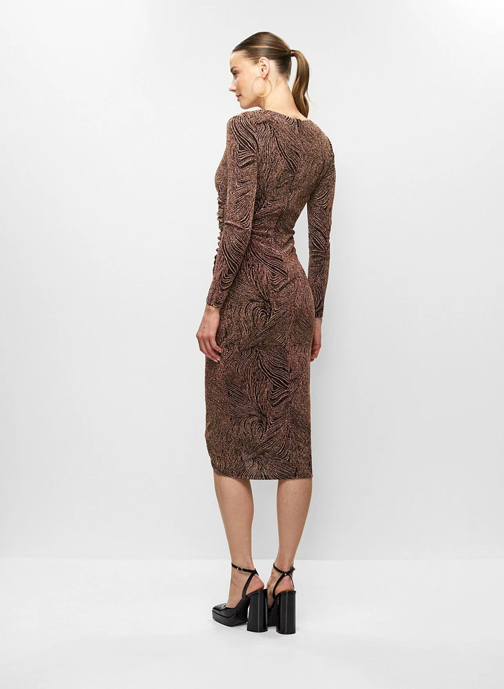 Robe midi à ourlet tulipe et motif métallisé