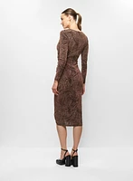 Robe midi à ourlet tulipe et motif métallisé