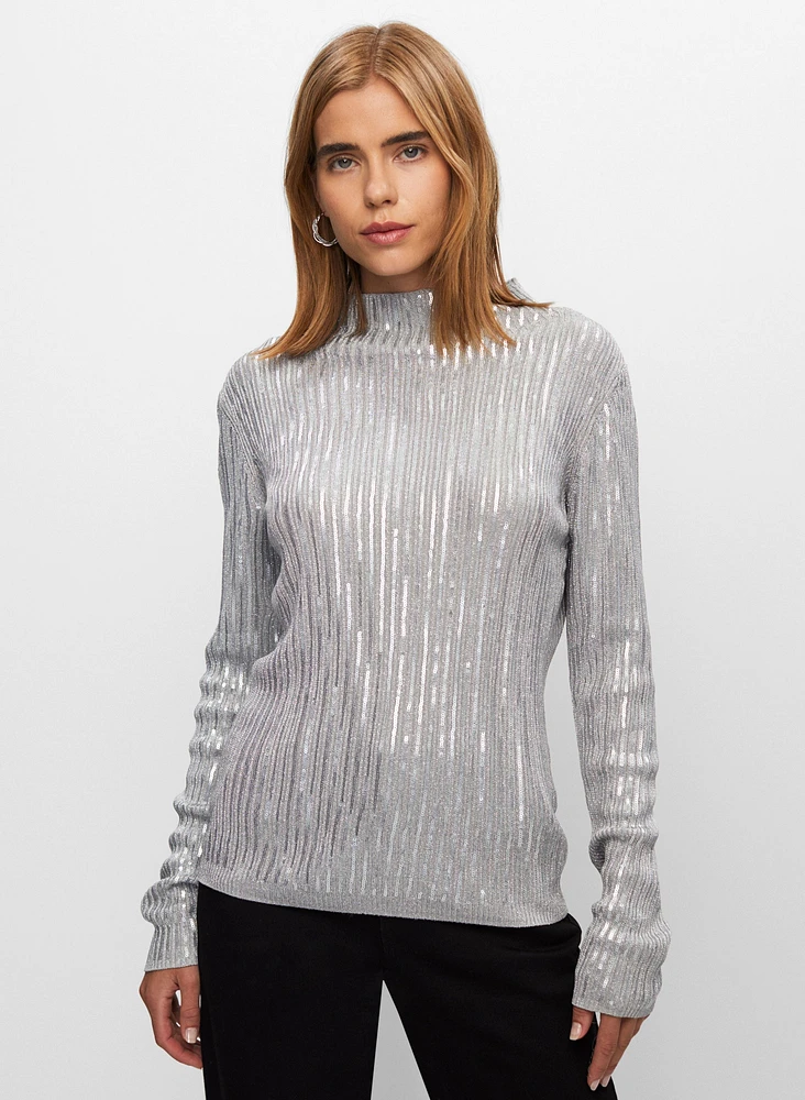 Pull en tricot côtelé à paillettes