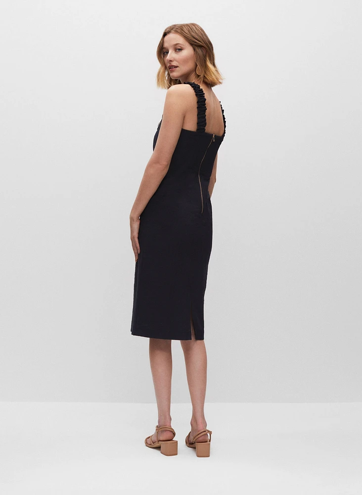 Robe midi à bretelles froncées