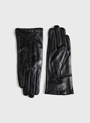 Gants en cuir à couture contrastées
