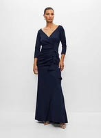 Robe longue à col cache-cœur et volants