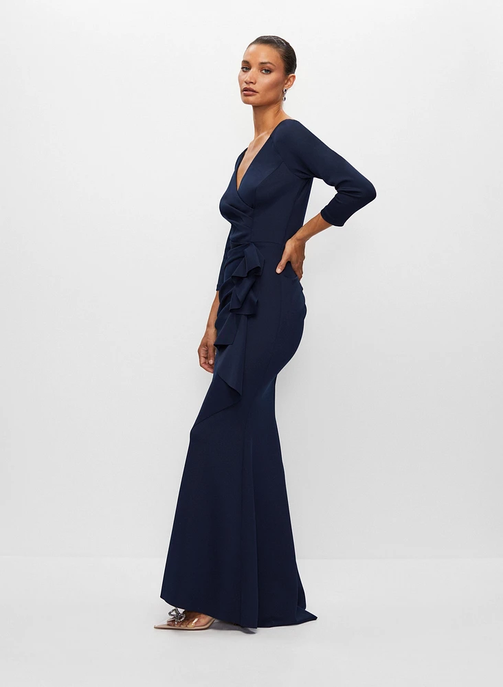 Robe longue à col cache-cœur et volants
