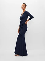 Robe longue à col cache-cœur et volants