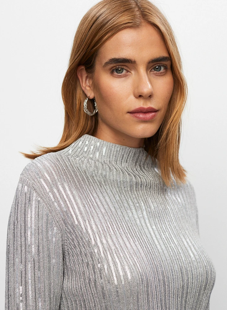 Pull en tricot côtelé à paillettes