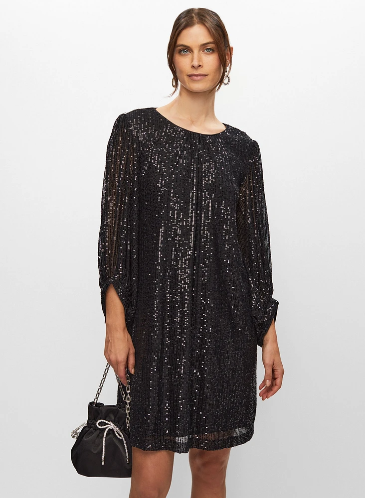 Robe à paillettes manches bouffantes