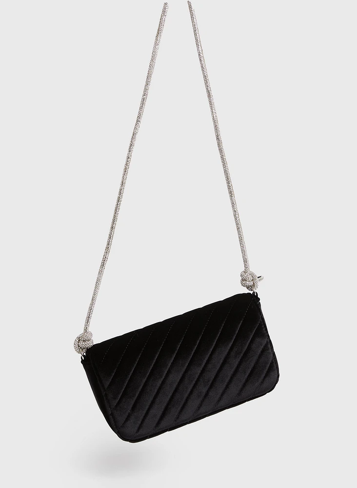 Pochette en velours et chaîne en cristal