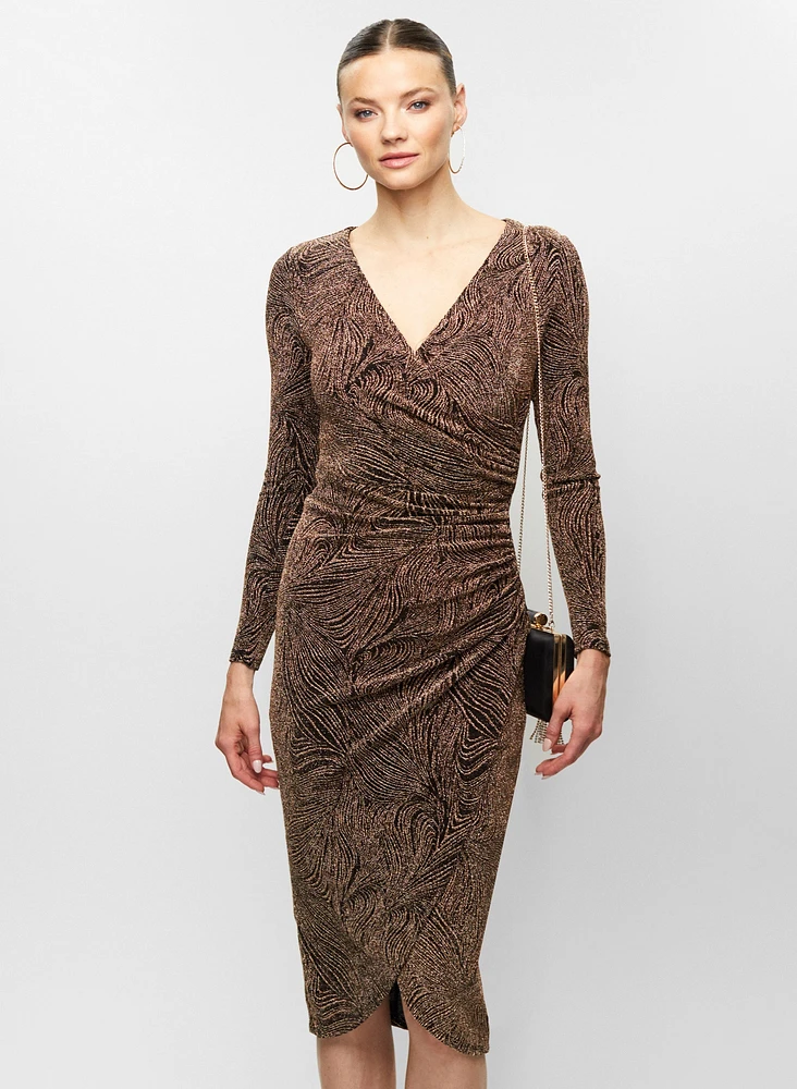 Robe midi à ourlet tulipe et motif métallisé