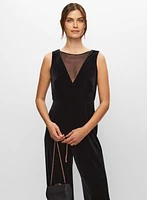 Velvet Mesh Detail Jumpsuit