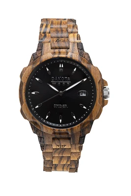 Wood Spider - Zebrawood Case and Band. Black Sunray Dial