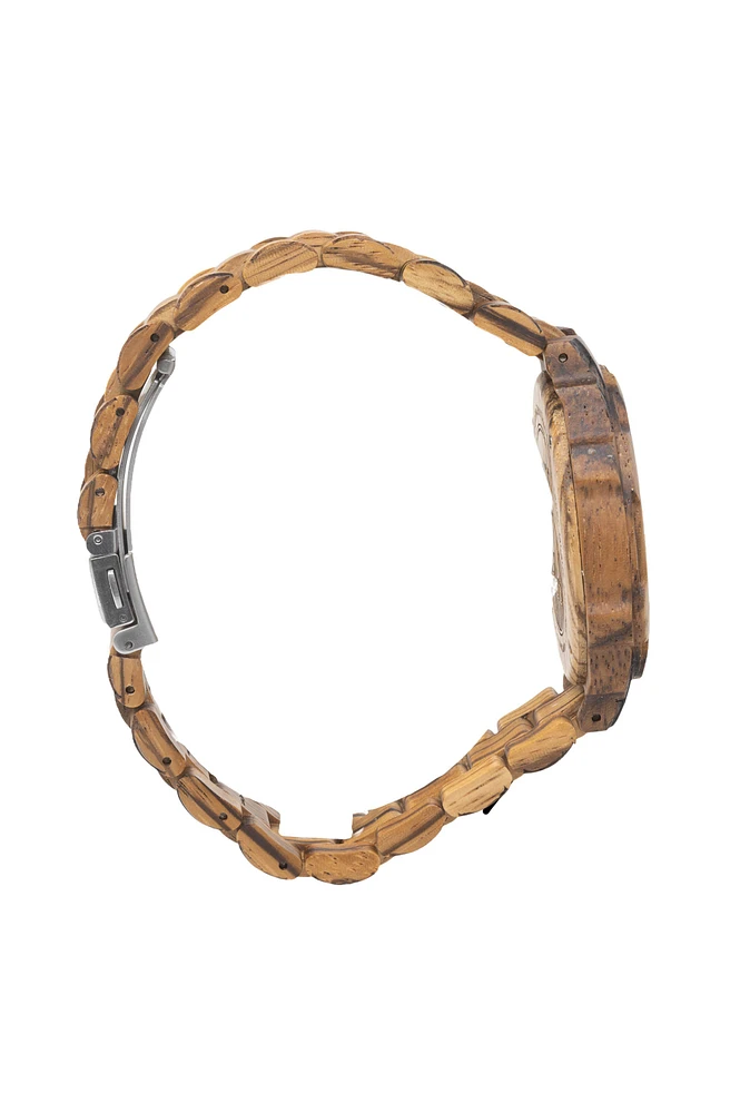 Wood Spider - Zebrawood Case and Band. Black Sunray Dial