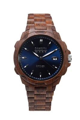 Wood Spider - Red Sandalwood Case and Band. Blue Sunray Dial