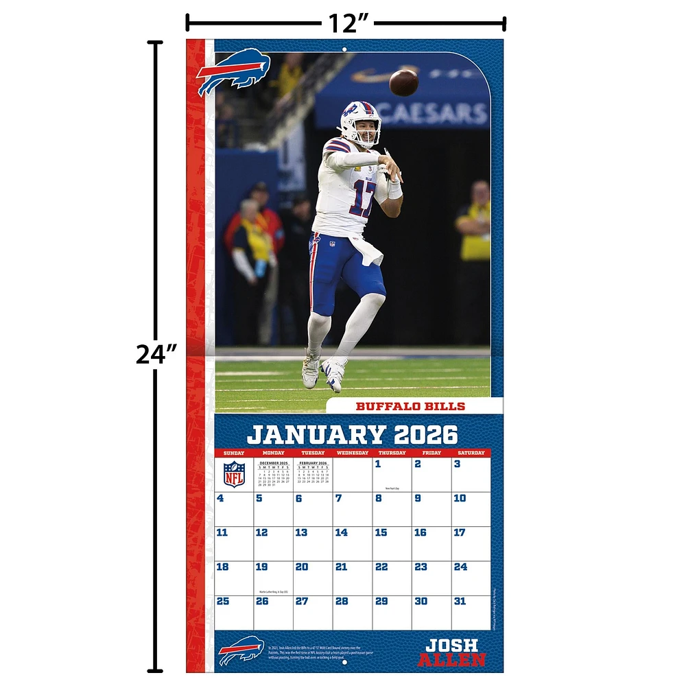 NFL Buffalo Bills Josh Allen 2026 Wall Calendar