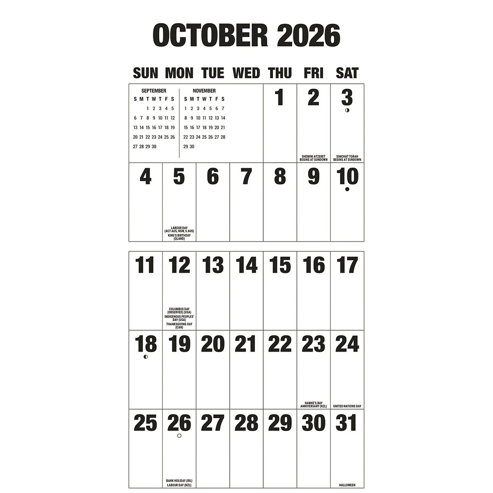 Big Letters Big Numbers 2026 Wall Calendar
