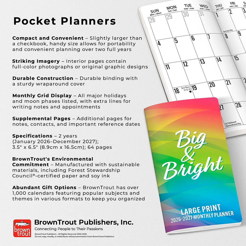 Big And Bright Large Print 2026 2 Yr Pocket Planner Calendar - Online Only