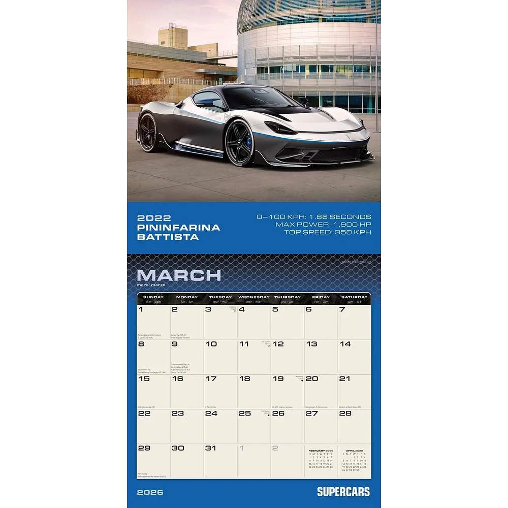 Supercars 2026 Wall Calendar