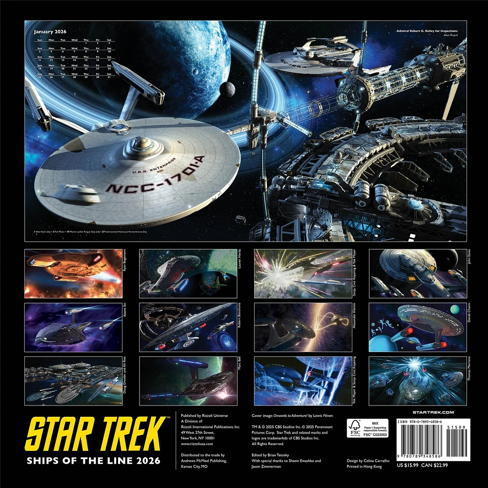 Star Trek Ships Of The Line Wall  2026 Calendar