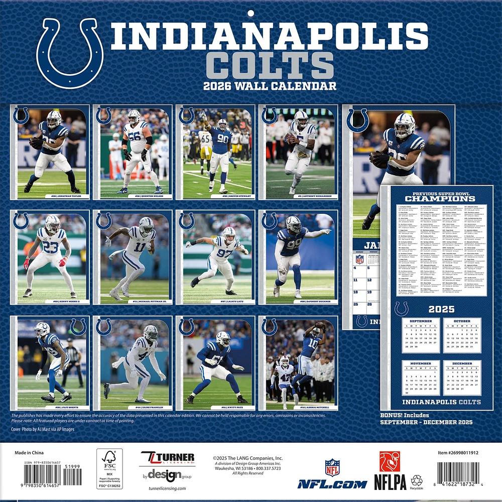 NFL Indianapolis Colts 2026 Wall Calendar - Online Exclusive