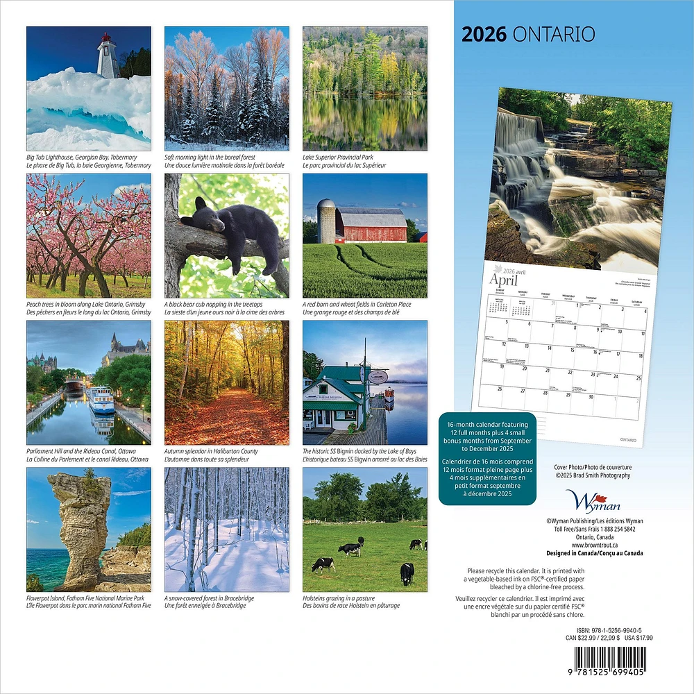 Ontario 2026 Wall Calendar