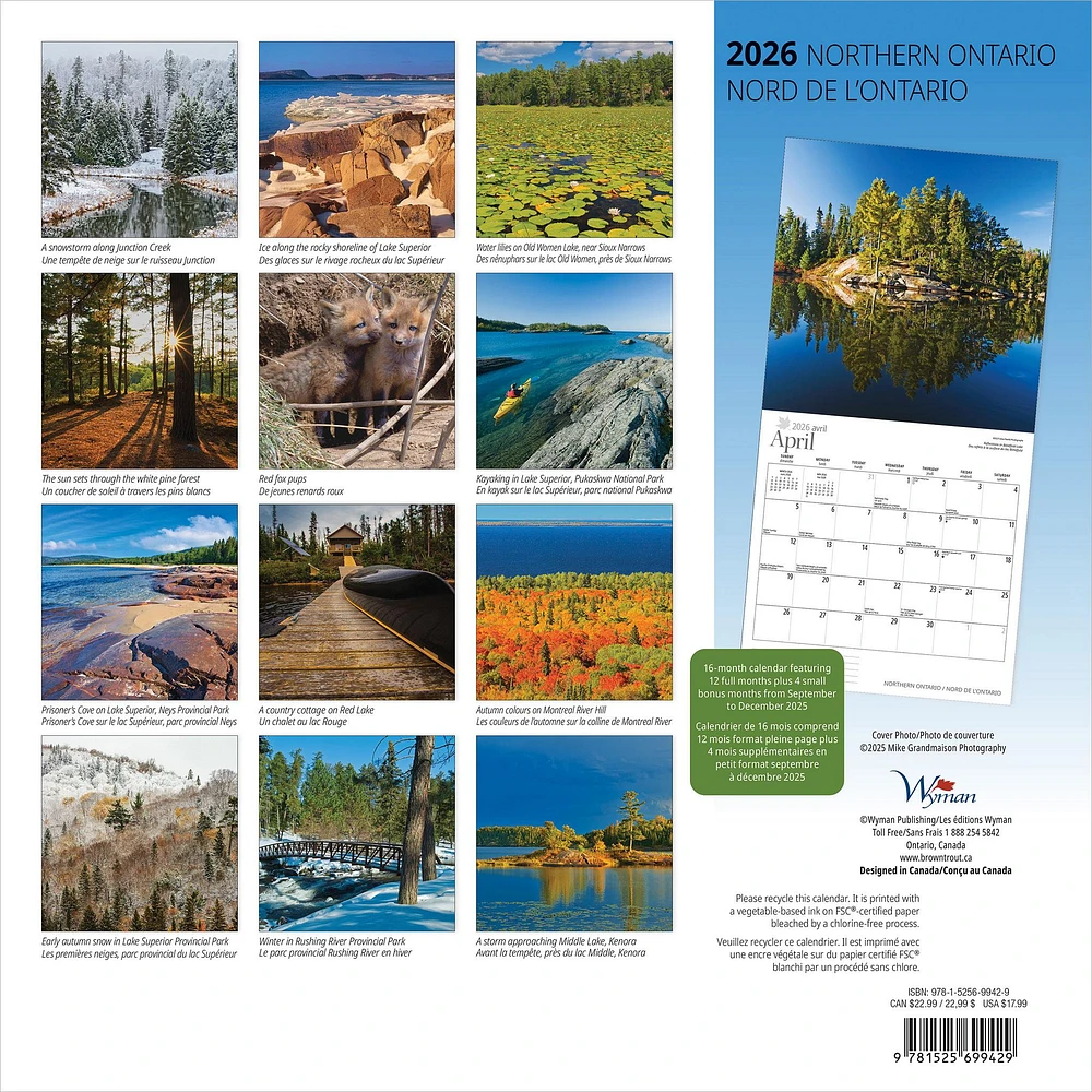 Northern Ontario 2026 Wall Calendar