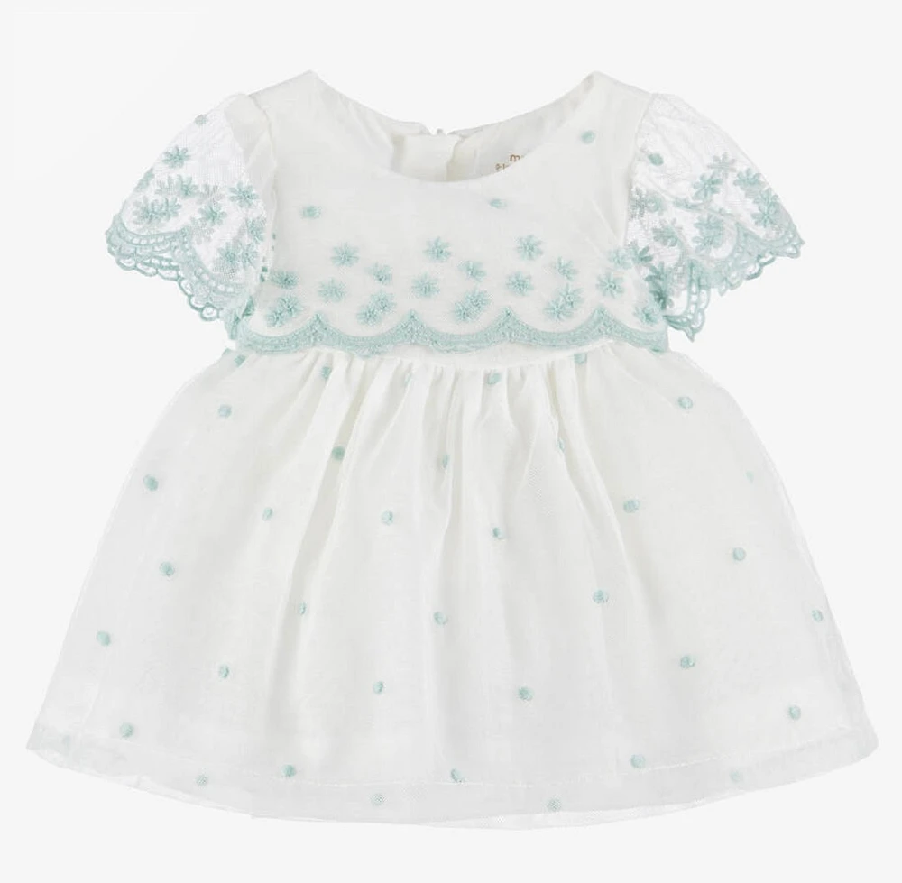 White and mint green baby girls dress