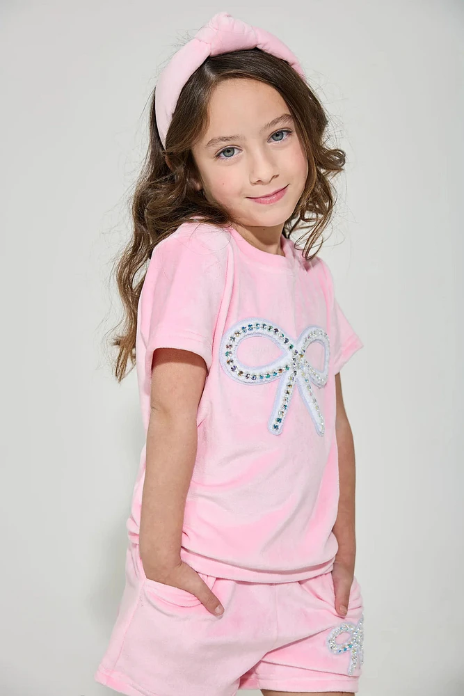 Plush Pink Bow Short Set