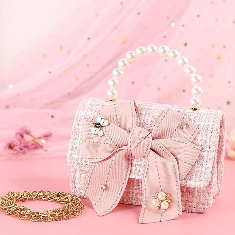 Mini Shoulder Bag with faux pearls pink