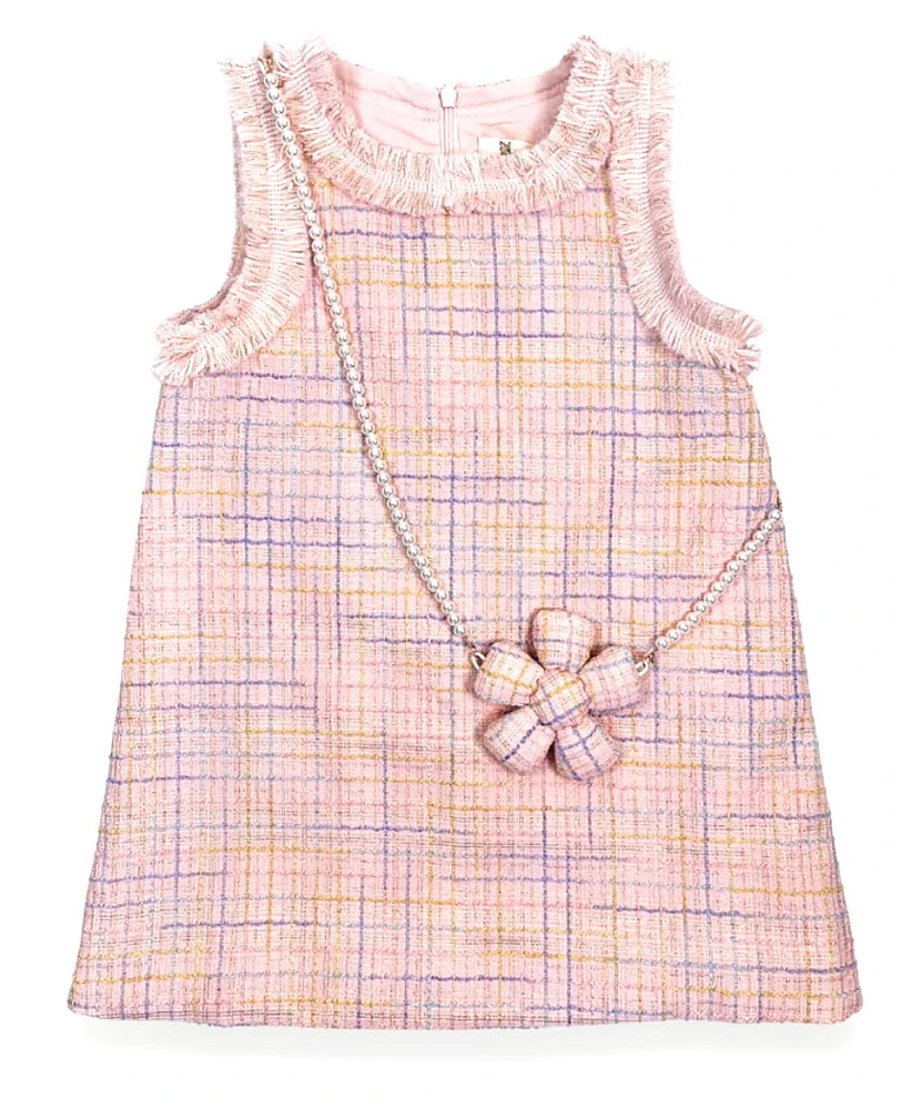 Sleeveless Tweed Dress with purse-Pink