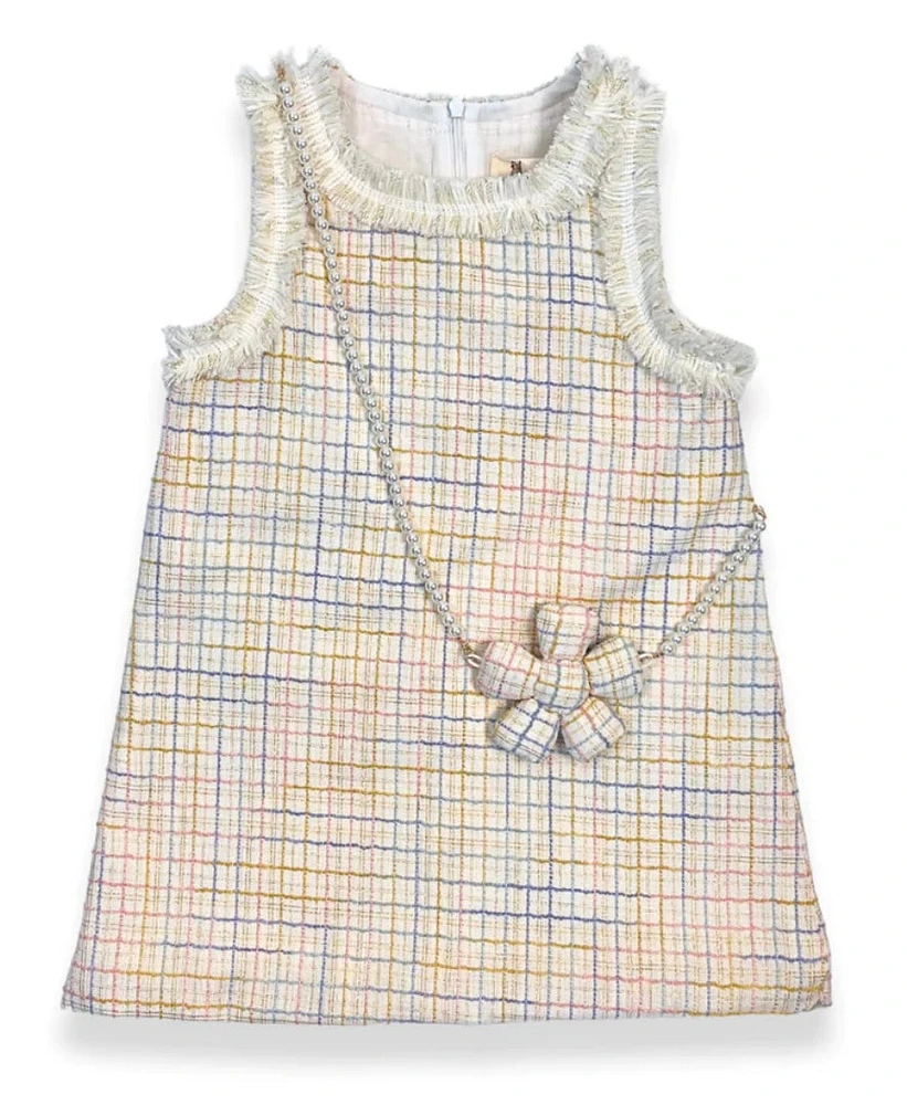 Sleeveless Tweed Dress with purse beige