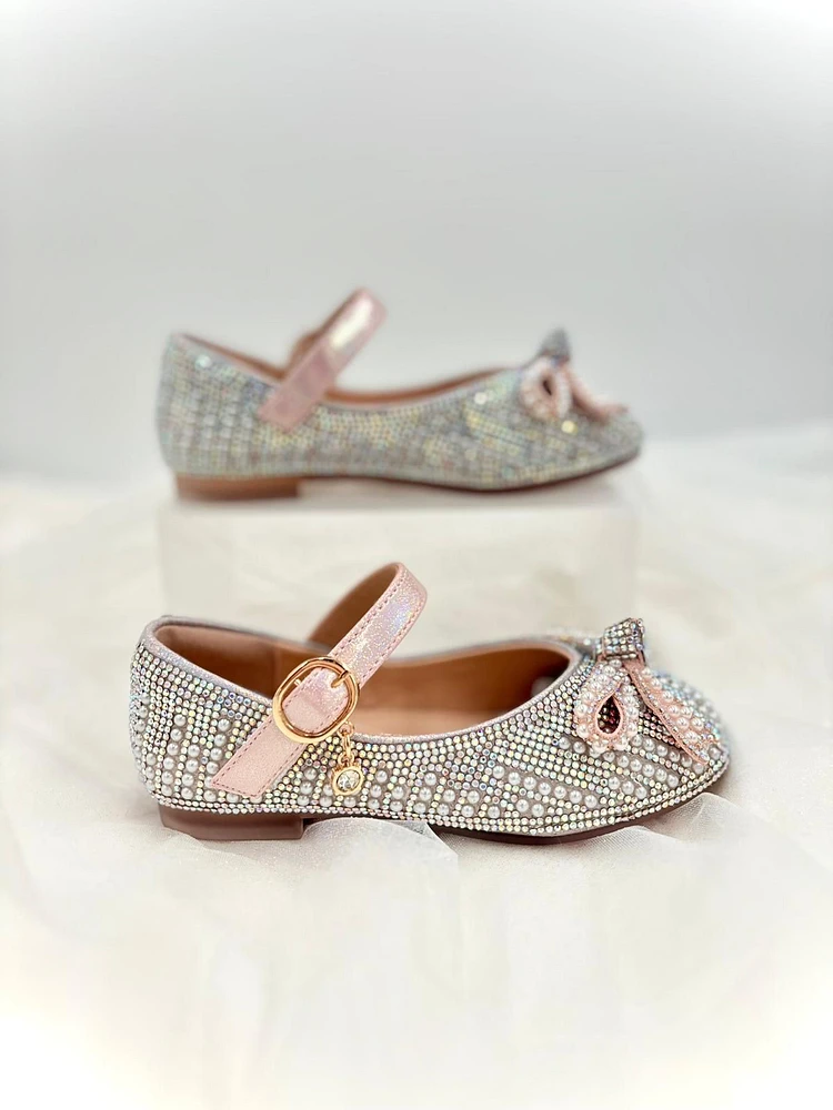 Pearl & Rhinestone Flat Shoes - Pink