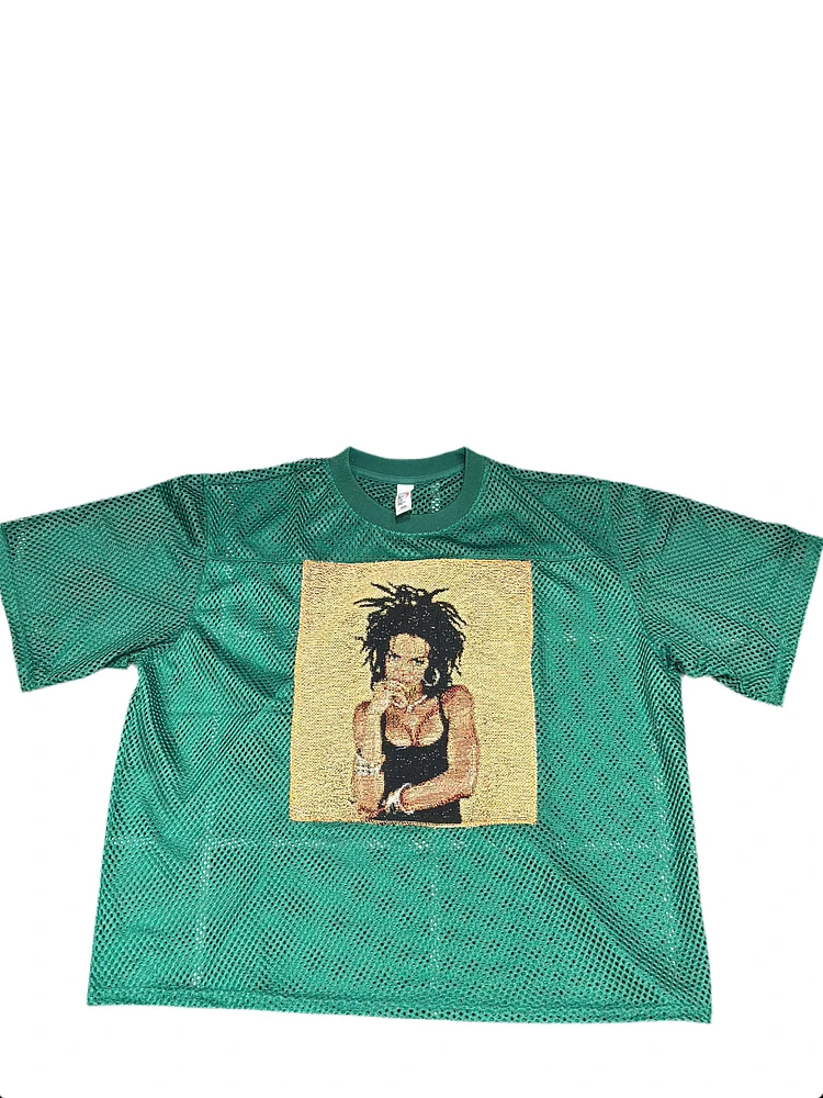 ANGEL GENTLE: LAURYN JERSEY MESH TAPESTRY TOP